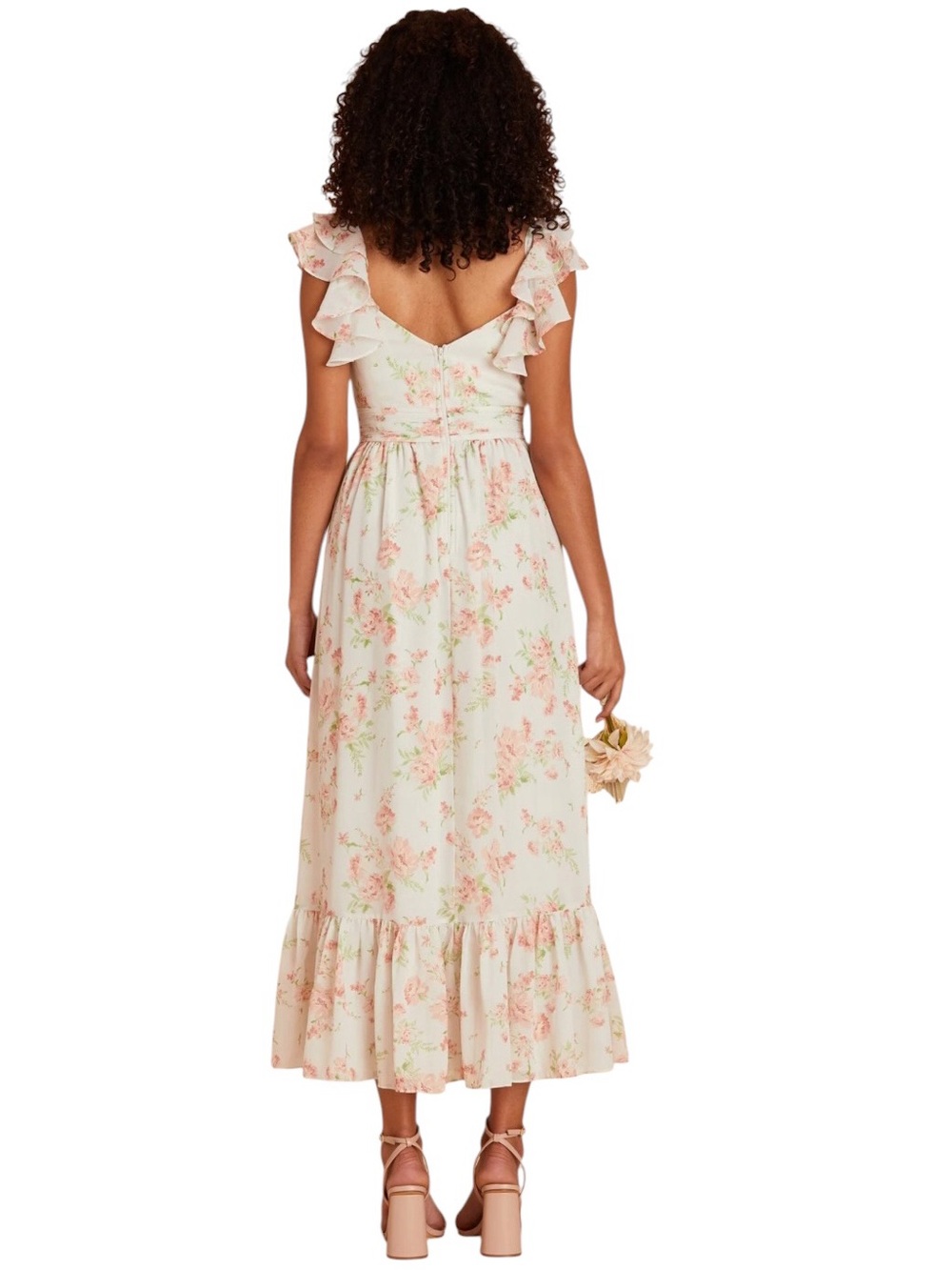 Birdie Grey Michelle chiffon maxi dress in whimsical blooms ruffle floral - Picture 4 of 13
